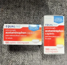2 Boxes Equaline Acetaminophen 500mg. 100 Caplets Each Box