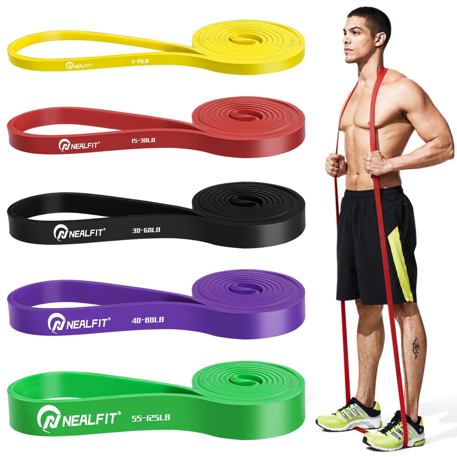 NEALFIT Exercise Resistance Bands Set for Working Out Pull Up Assistance Band...