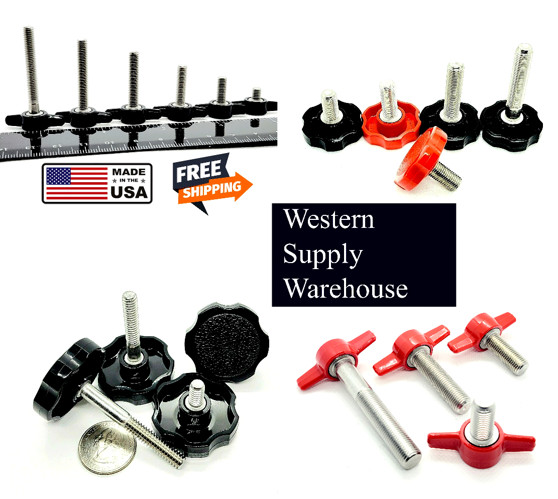 Pack Of 4 Black M6 Thumb Screws - Round Knob Grip, 6mm X 1.0 Thread, Stainless Steel