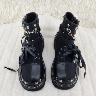 DEMONIA Emily 317 Black Matte Canvas Platform Cut Out Ankle Boots