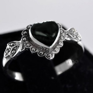 Heart Cut Black Onyx Leaf Petal Sterling Silver Ring Ebay