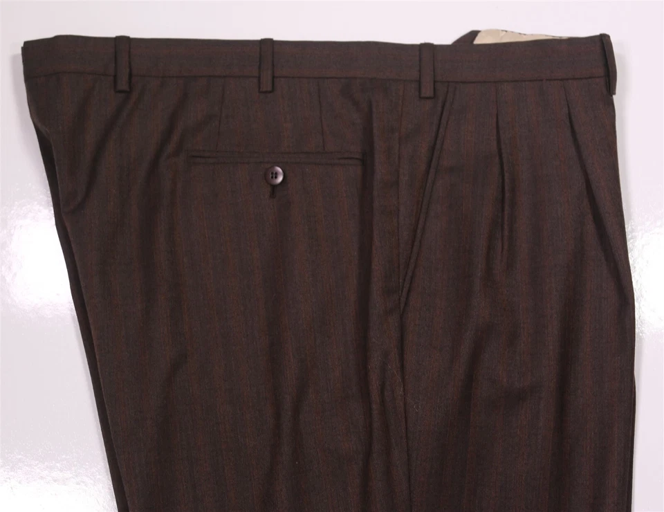 Brioni Pants 42x28 Brown Orange Black Herringbone Wool Pleated Dress Trousers - Image 2 of 4