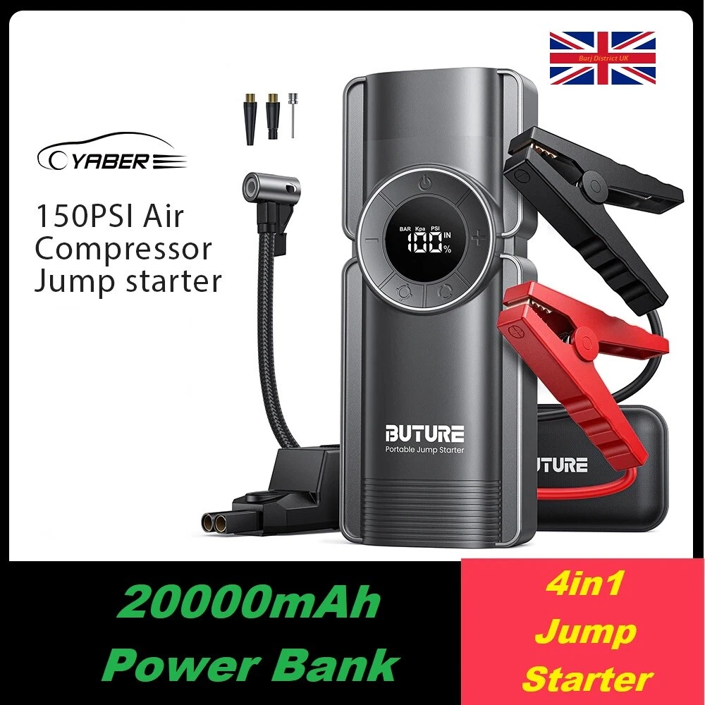 Buture 2500A Car Battery Jump Starter 150PSI Air Compressor 20000mAh Power Bank