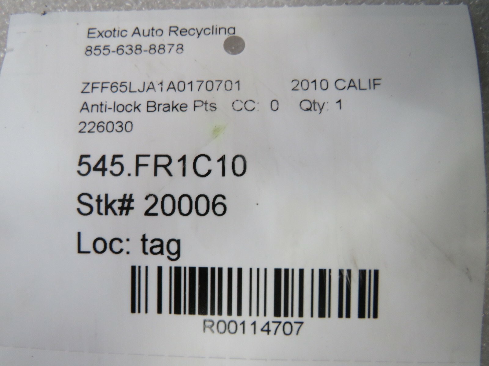 Ferrari California , ABS ABK Anti Lock Brake Pump, Used, P/N 226030
