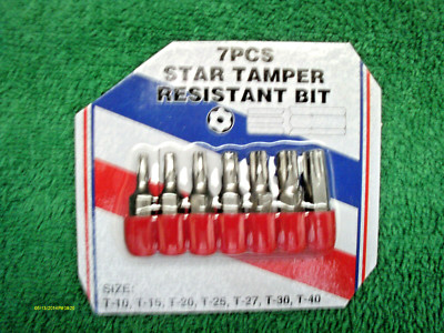 Tamper Proof Torx Bit T-10-15-20-25-27-30-40 Automotive 7 Piece Set New Sealed
