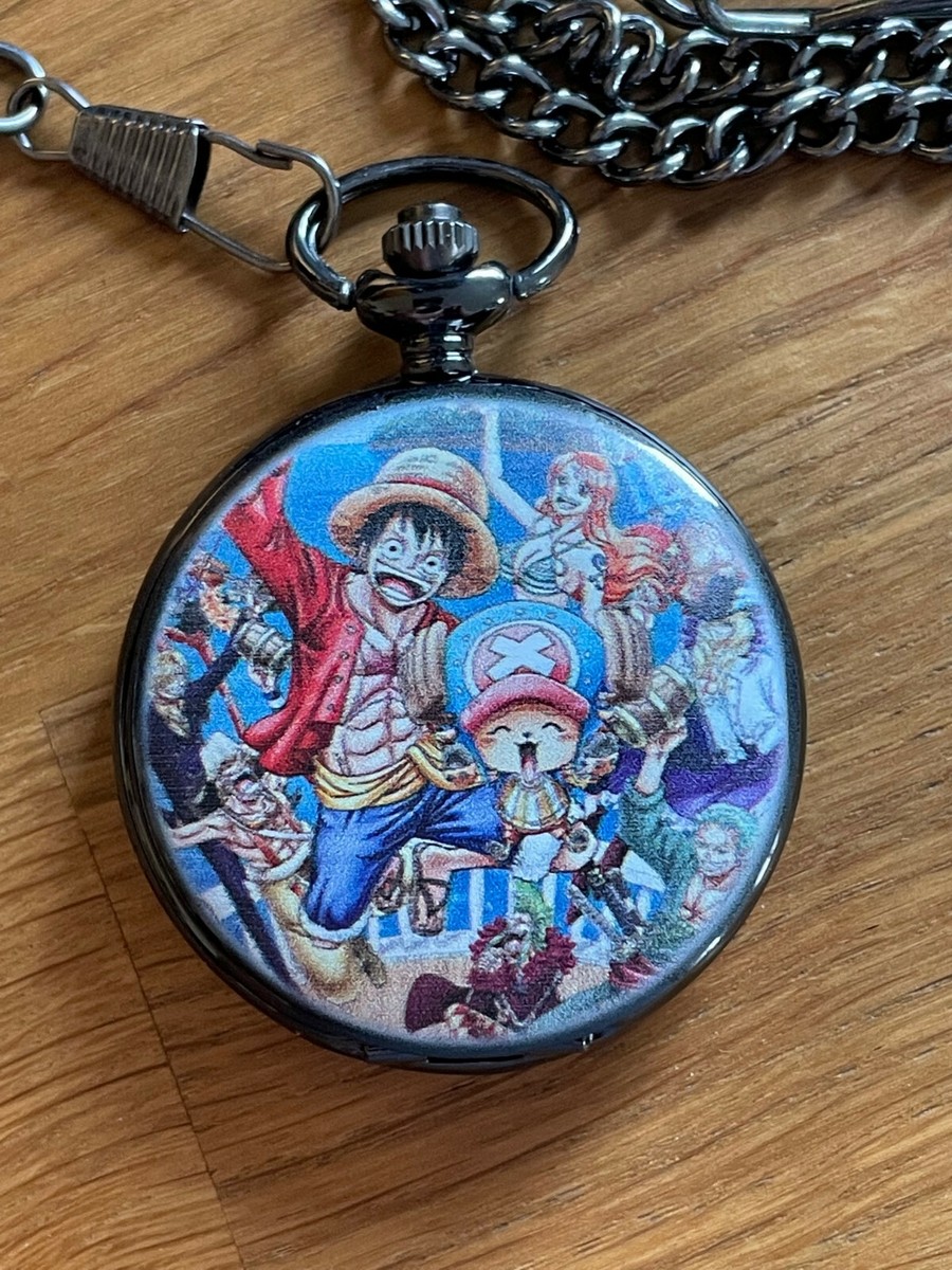 One Piece : Montre Pendentif De Poche Noire Ronde Couleur + Boite Et
