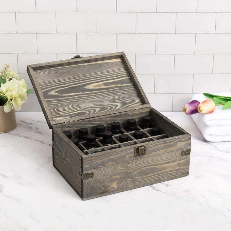 24 Slot Gray Wood Essential Oil Holder Storage Organizer Box, Decorative Box - Image 2 of 4