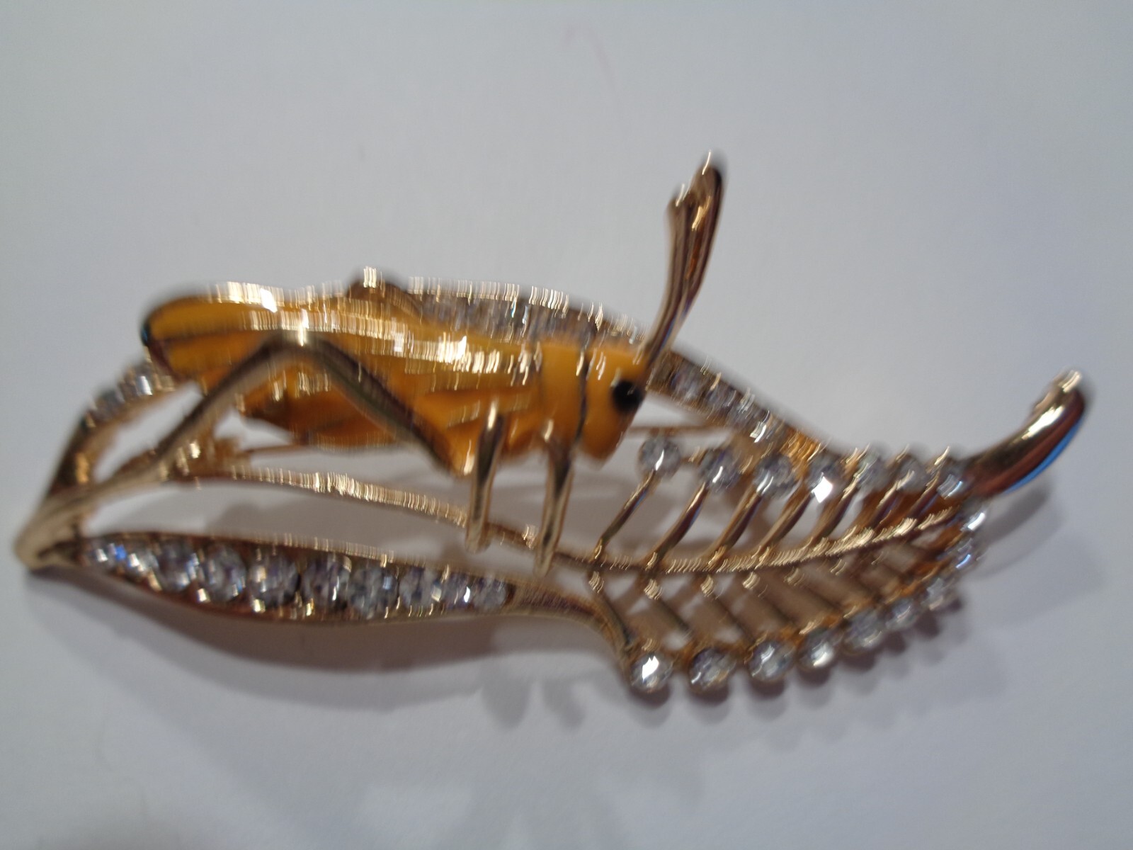 Modern Unsigned Yellow/Rhinestone Grasshopper on … - image 1