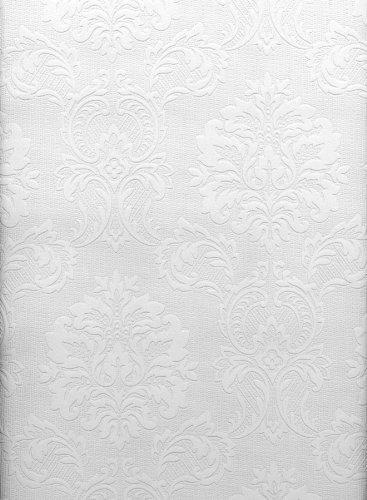 Brewster 429-6705 Plouf Damask Paintable Wallpaper, White