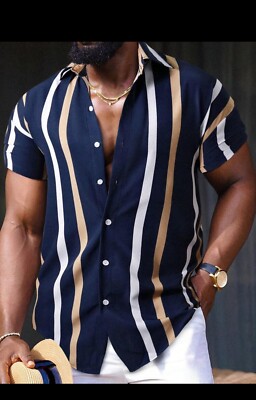 Manfinity Homme Men Striped Print Shirt size M new 