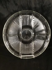 Vintage Clear Glass Sunray Divided Relish Serving Dish Round 10”