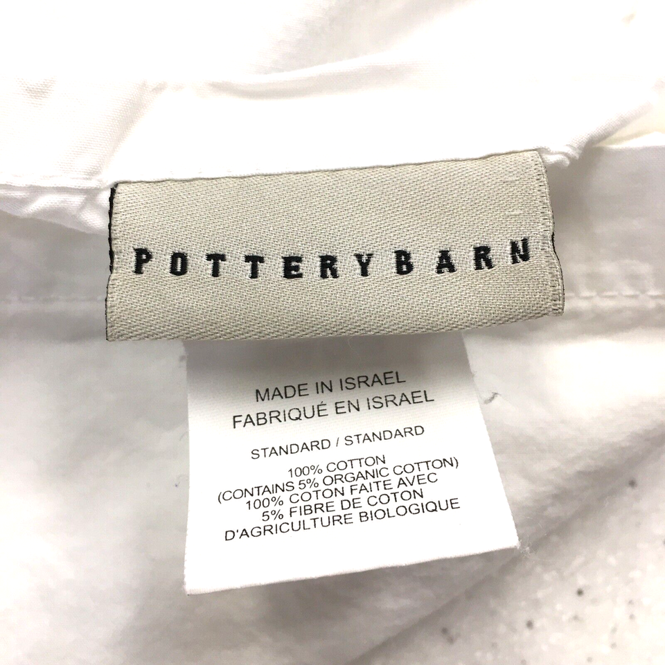 Pottery Barn Standard Pillow Sham White Cotton Lime Green Border Pair