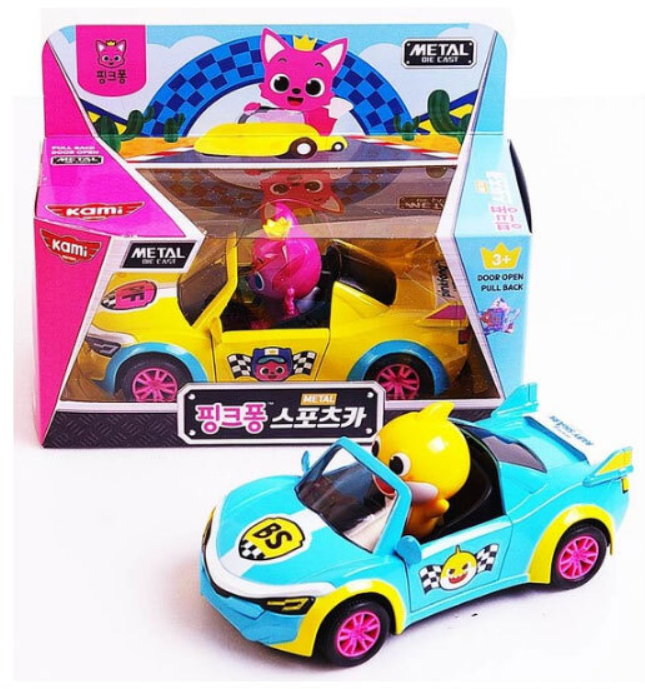 kami Pinkfong Baby Shark Metal Sports Car Pull Back Door Open Die