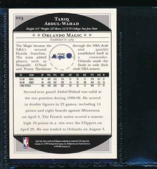 1999 Victory #223 Tariq Abdul-Wahad Orlando Magic Signed Autograph (DU51) SWSW6 - Image 2 of 2