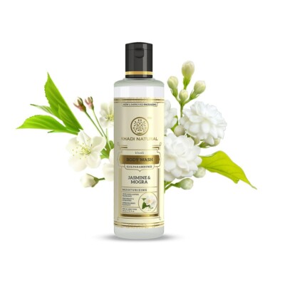 Khadi Natural Body Wash Cleanser Herbal Jasmine Mongra Fragrance All Skin 210ML