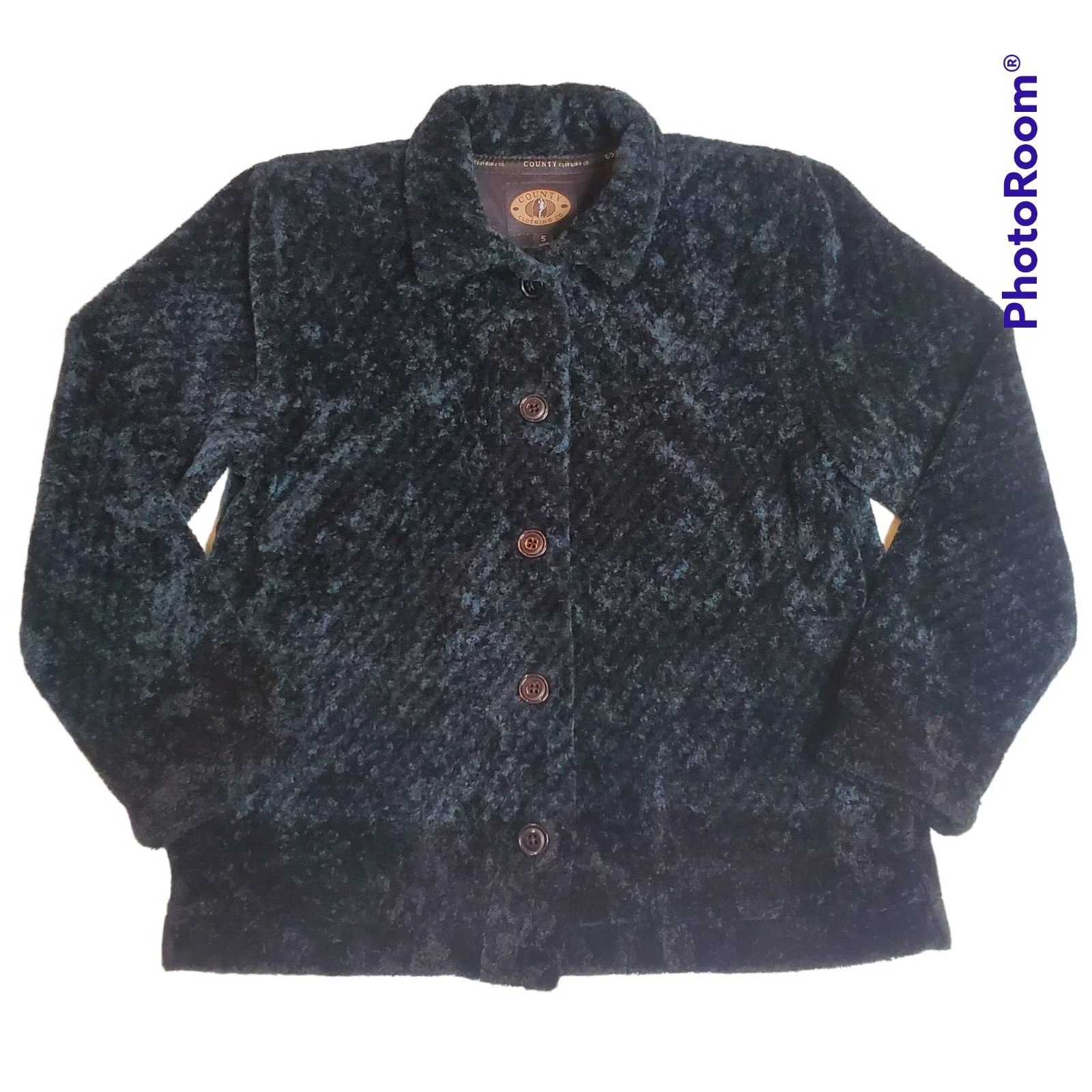 VETEMENTS Giacca pelliccia sintetica vintage County Clothing Co bottoni nero acqua corta donna taglia small