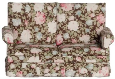 TOWN SQUARE MINIATURES Puppenhaus braun Blumen Loveseat modern Sofa Miniatur Wohnzimmer Möbel