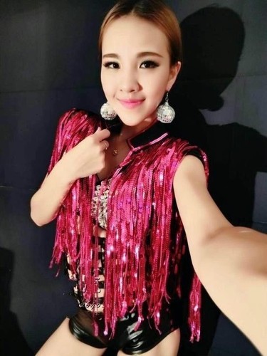 Dama Lentebrilla Borla Chaleco Brillo Disfraz Baile Prendas para el torso sin mangas Chalecos Prendas para club nocturno Sexy - Imagen 10 de 16