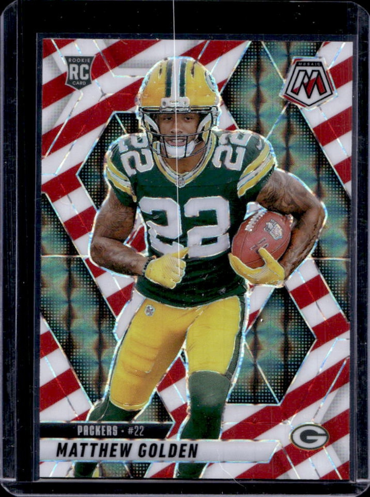 2025 Mosaic Matthew Golden Rookies RC Red and White Stripe Prizm #323 Packers