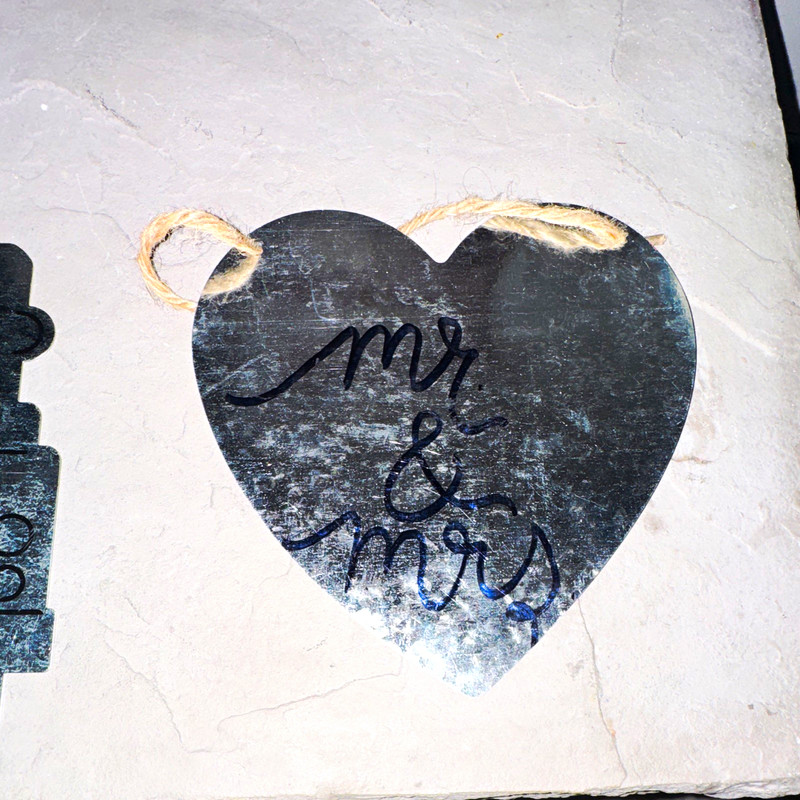 2pc Metal & Jute Hanging Wedding Signs "Just Married" Car & "Mr & Mrs" Heart