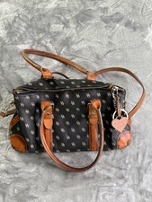Dooney  Bourke DB Monogram Satchel Handbag Medium Black Coated Canvas 2000s