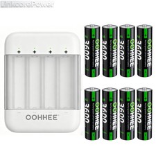 OOHHEE 8x 3600mWh 1.5V Rechargeable AA Lithium Batteries with Thin Charging Box
