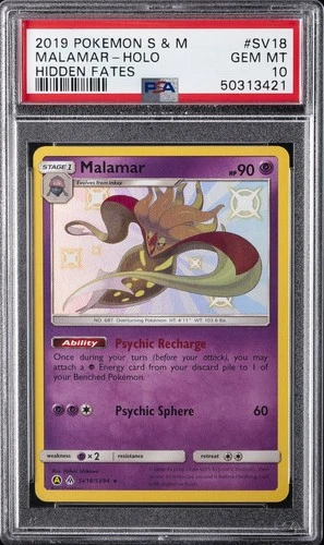 2019 POKEMON SUN & MOON HIDDEN FATES #SV18 MALAMAR-HOLO PSA 10