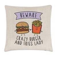 Beware VerrüCkte Hamburger Und Frittieren Damen Kissenbezug Lustig Essen Chips