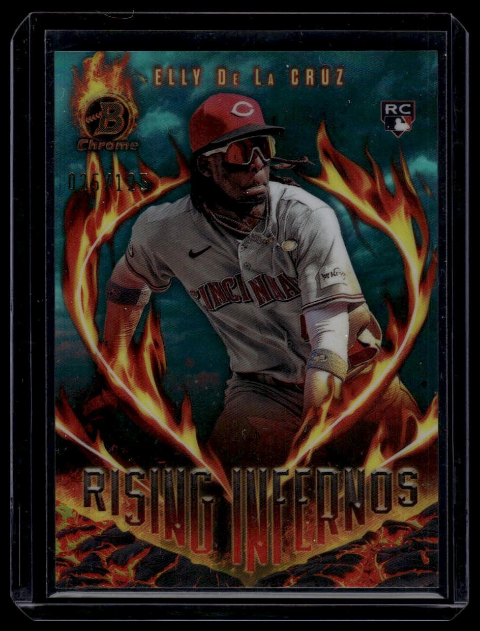 2024 Bowman #RI-1 Elly De La Cruz Rising Infernos Aqua Refractors #/125