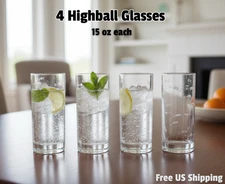 Crate & Barrel Reef Highball Glass 15 oz Restaurant Bar Glassware 4-Pack