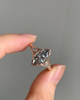 Grey Marquise Cut CZ Diamond Engagement Ring ,Unique Wedding Ring, Proposal Ring