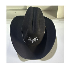 Black Western Hat White Embroidery 65% Cotton 35% Polyester