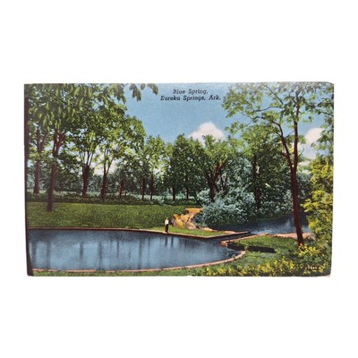 Blue Spring Eureka Springs Arkansas Linen Postcard Red Adams Stamp