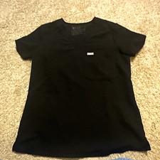 FIGS Women s Technical Collection Scrub Top, Solid Black, Size XS