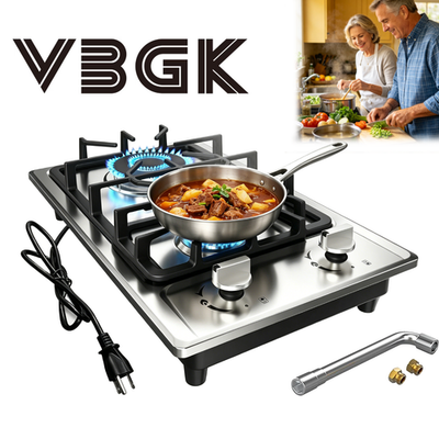 #ad 20 Inch Gas Cooktop 2 Burner Propane Stainless Steel Gas Stove NG LPG Dual Fuel $92.81