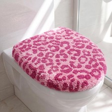 Lid Cover Soft Microfiber Plush Tufted, Pink, Cheetah