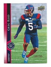 /165 Red 2021 Upper Deck CFL Greg Reid #90 Florida State Seminoles Football Card