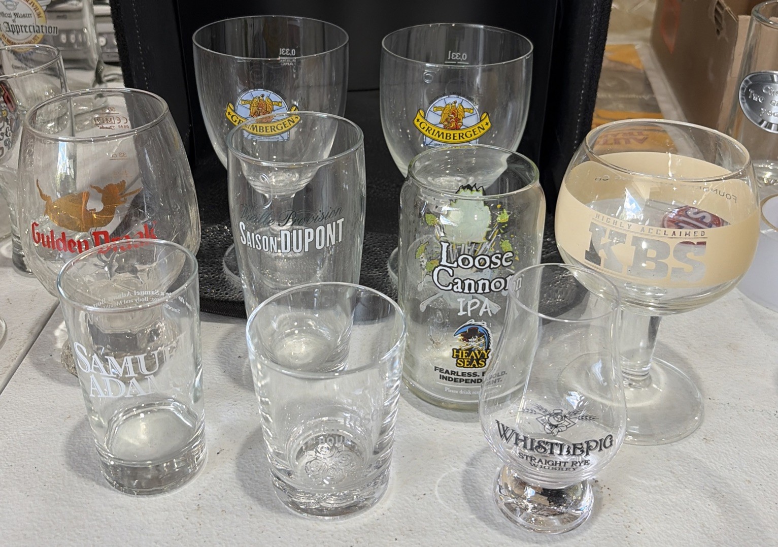 Different  Brewery Glasses Set Lot Of 9 Grimbergen, KBS, Gulden Draak, Sam Adams