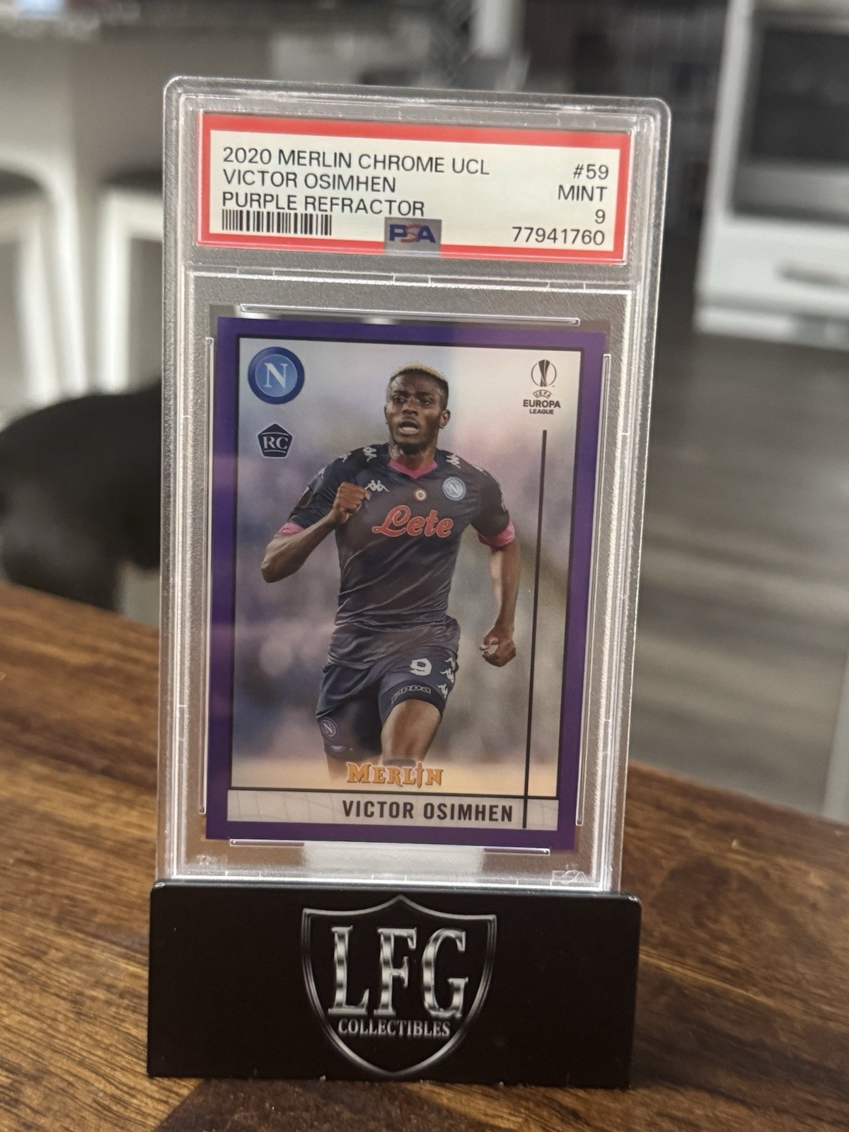 2020/21 Topps Chrome Merlin UEFA Victor Osimhen Purple Refractor /299 #59 PSA 9