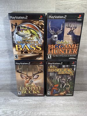 Lot of 4 Cabela's PlayStation 2 (PS2) Games - Bass, Big Game, Dangerous Hunts 2