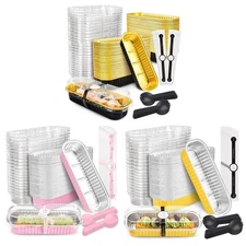 250 Pack Mini Cake Pans with Lids and Spoons Rectangular Aluminum Foil Baking...