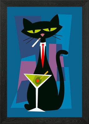 Drunk cat Framed Wall Art Poster Canvas Print Picture