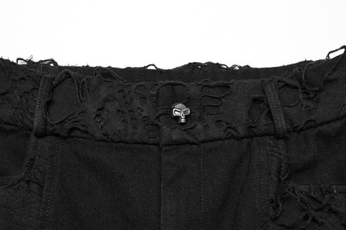 Punk Rave Men Black Gothic Punk Hole Shorts Casual Personalized Punk Pants - Picture 16 of 21