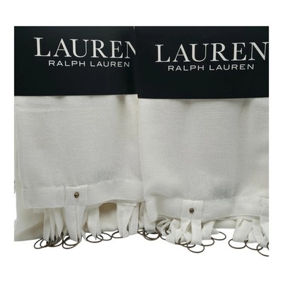 New Ralph Lauren Set Of 4 Linen Blend Curtains White 52x96 Drapes With Rings