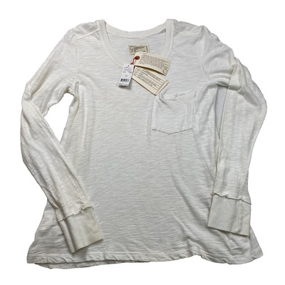 Current/Elliott Womens The Long Sleeve Pocket Tee Shirt Sz Us 4 Ivory NWT $108