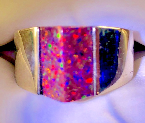 Unusually Bright 'FLASH' of RED Fire Opal Ring 9 Sterling Silver 925 Pyramid R L