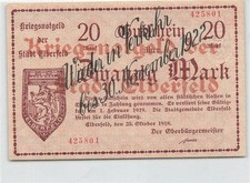 893095) Notgeld Elberfeld 20 Mark, Aufdruck "Wieder in Verkehr...", ungebraucht