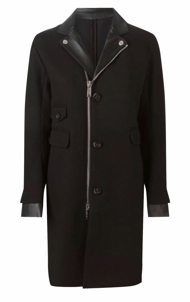 DSQUARED2 Coat Biker Jacket Wool Leather Trim Zip Black IT44 US12 LG RRP £1,595
