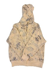 Disney Stitch Hoodie Jacket Women s Small Cream Embroidered Full Zip Pockets