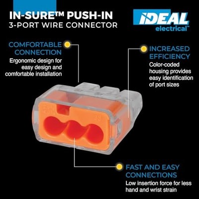 Ideal Electrical in-Sure Push-in Wire Connector, 3-Port (30 Pack
